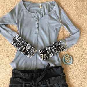 Free People Blue Waffle Henley